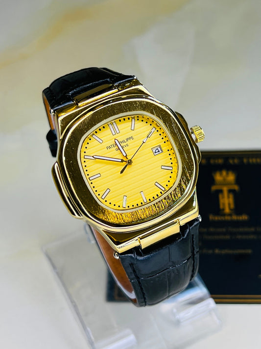 PP Black Leather Strapped Gold  Watch